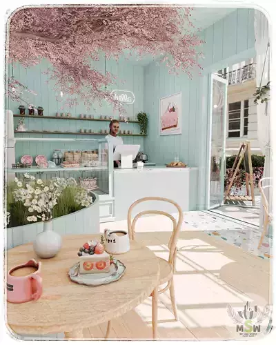 Cherry Blossom Cafe Blender Scene