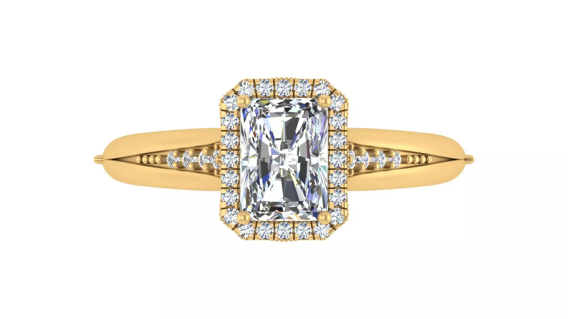 Radiant Halo Diamond Engagement Ring 3D print model
