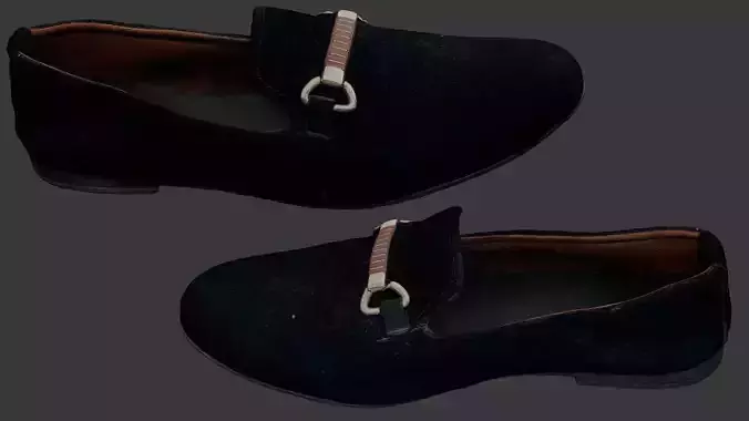 Realistic Black Suede Loafers 3D Model 