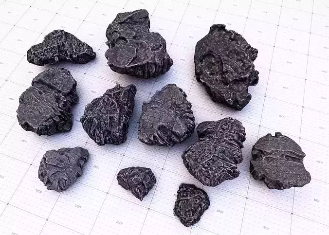 black ore rock set  Low-poly 3D model