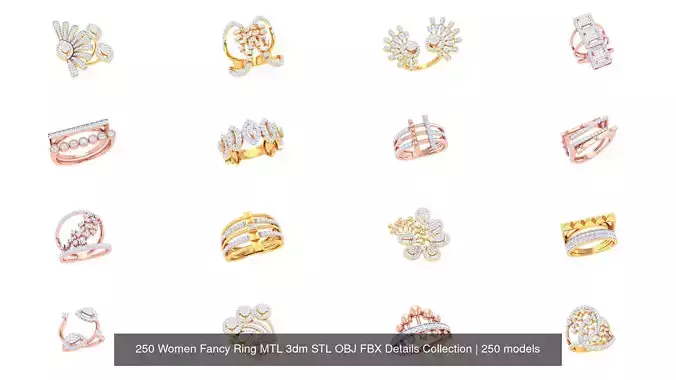 250 Women Fancy Ring MTL 3dm STL OBJ FBX Details Collection