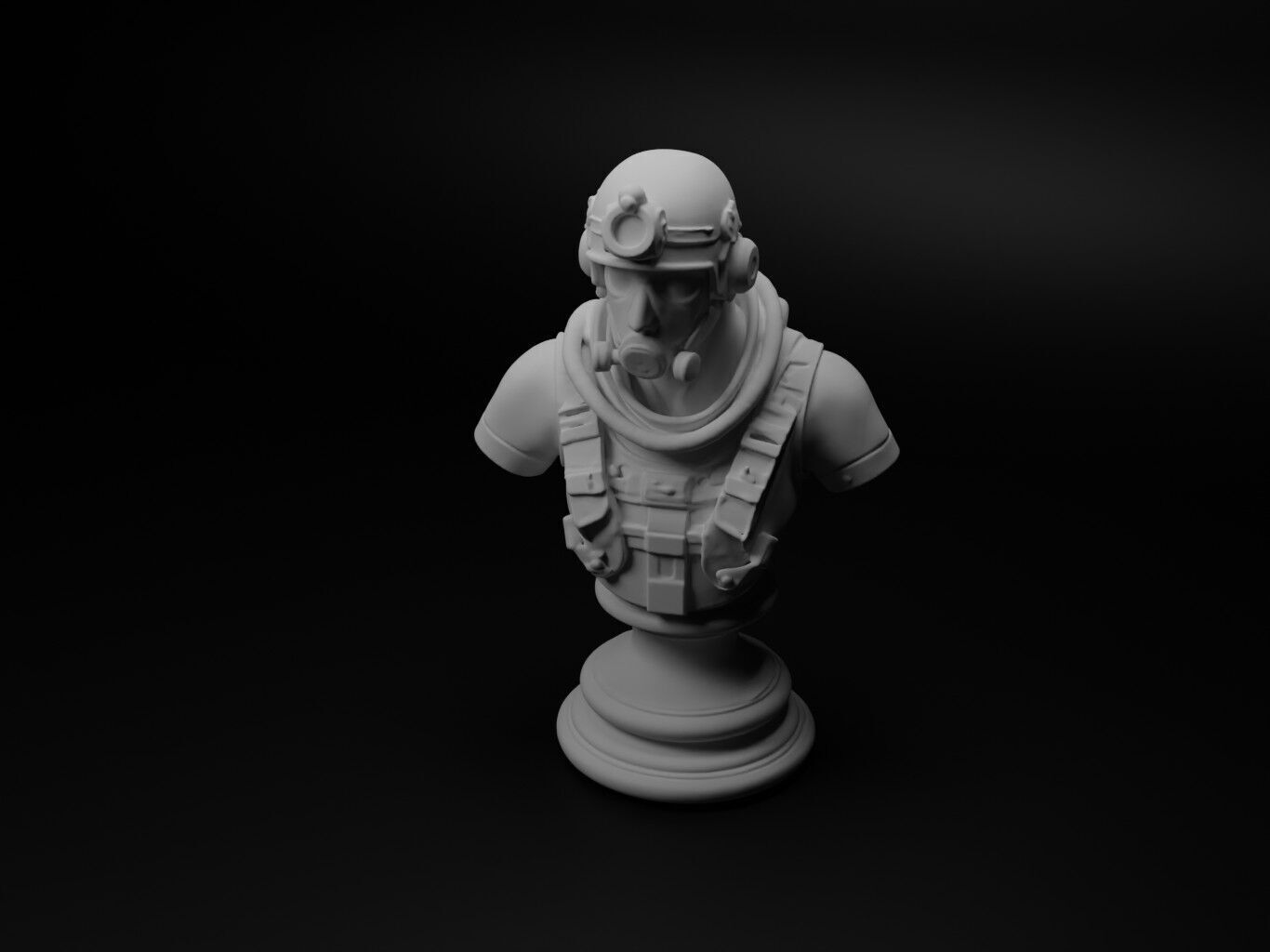 Combat Diver Bust Chess 3D print model_1