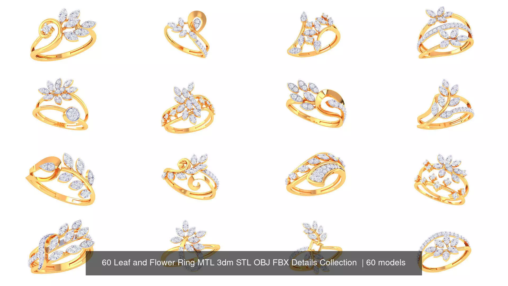 60 Leaf and Flower Ring MTL 3dm STL OBJ FBX Details Collection _0