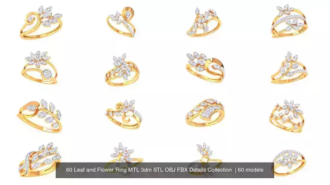 60 Leaf and Flower Ring MTL 3dm STL OBJ FBX Details Collection 60 Leaf and Flower Ring MTL 3dm STL OBJ FBX Details Collection