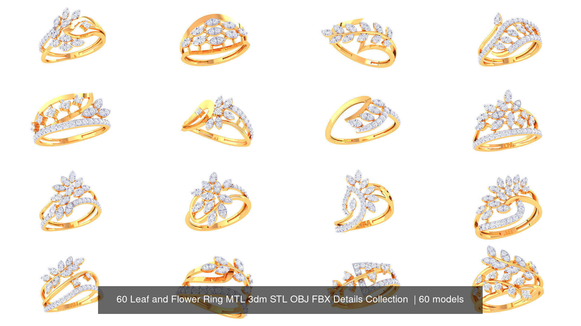 60 Leaf and Flower Ring MTL 3dm STL OBJ FBX Details Collection _4