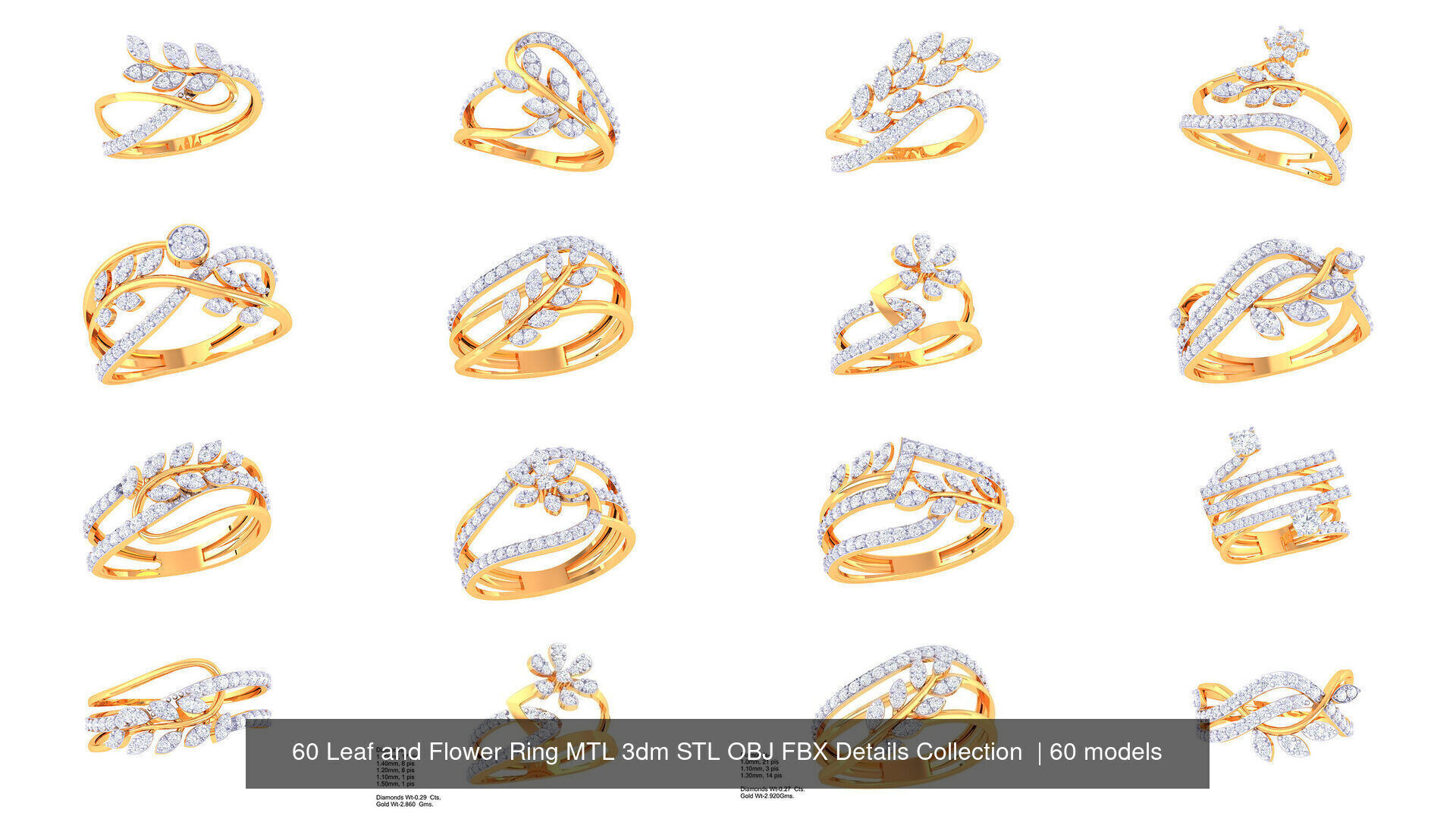 60 Leaf and Flower Ring MTL 3dm STL OBJ FBX Details Collection _6