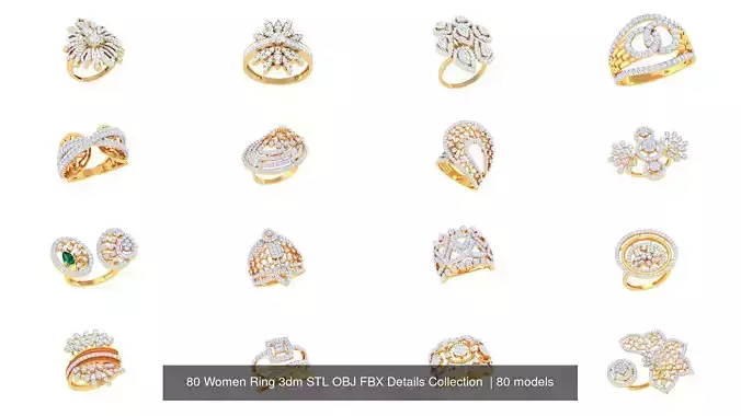 80 Women Ring 3dm STL OBJ FBX Details Collection 