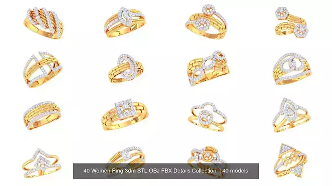 40 Women Ring 3dm STL OBJ FBX Details Collection 