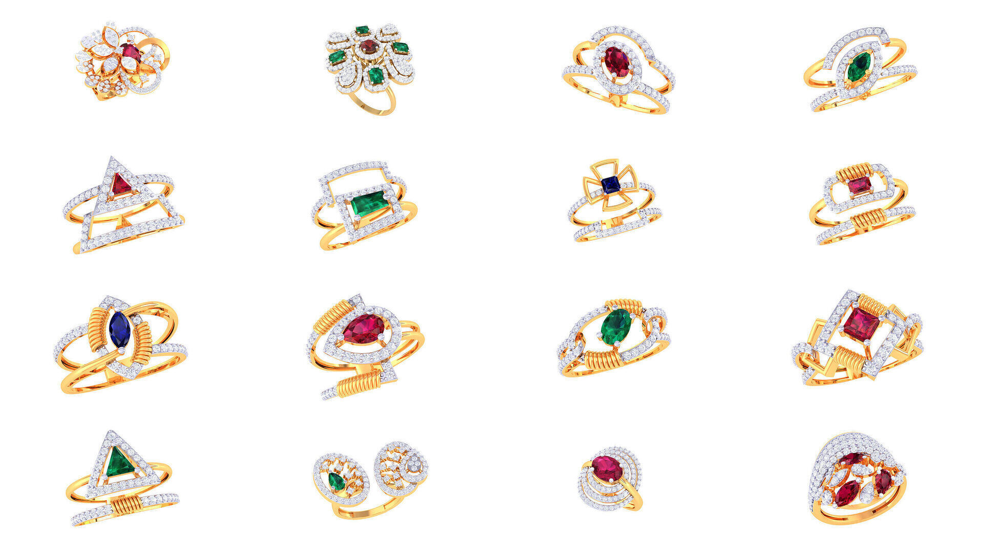 50 Fancy Diamond Ring 3dm STL OBJ FBX Details Collection  _3