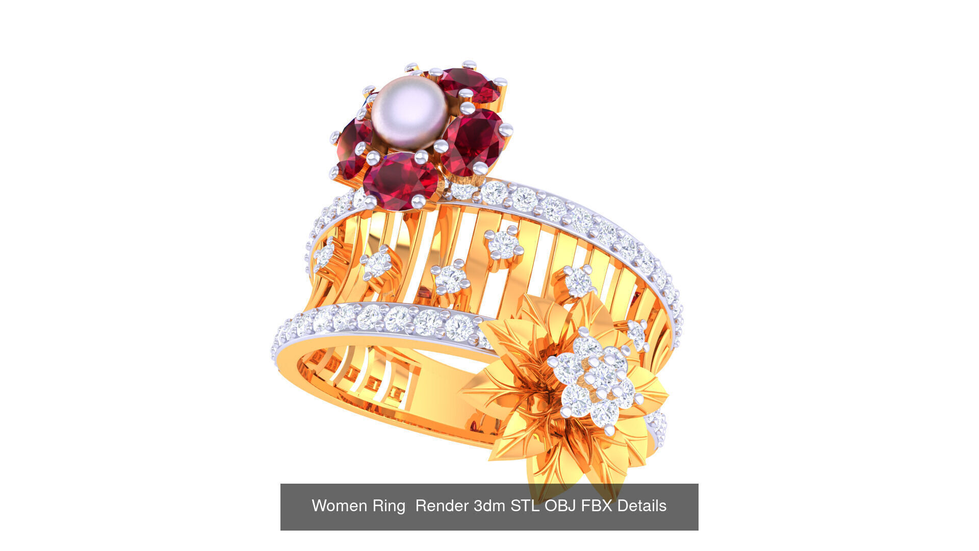 50 Fancy Diamond Ring 3dm STL OBJ FBX Details Collection  _34