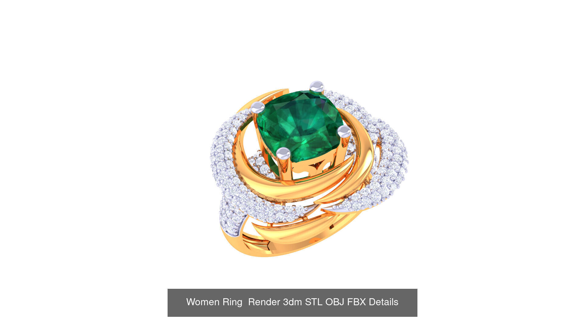 50 Fancy Diamond Ring 3dm STL OBJ FBX Details Collection  _14