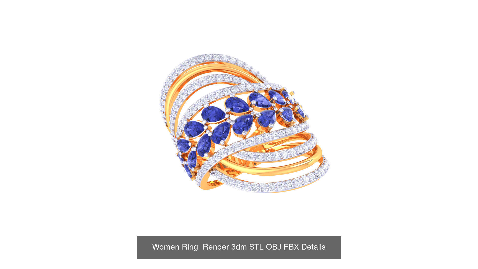 50 Fancy Diamond Ring 3dm STL OBJ FBX Details Collection  _28