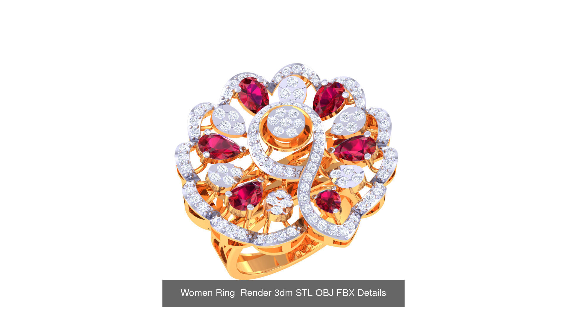 50 Fancy Diamond Ring 3dm STL OBJ FBX Details Collection  _12