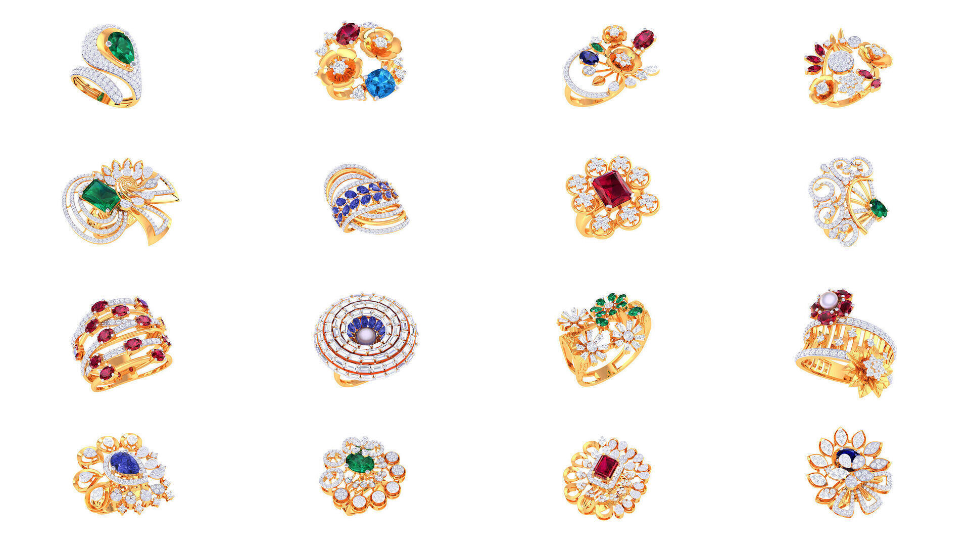 50 Fancy Diamond Ring 3dm STL OBJ FBX Details Collection  _1