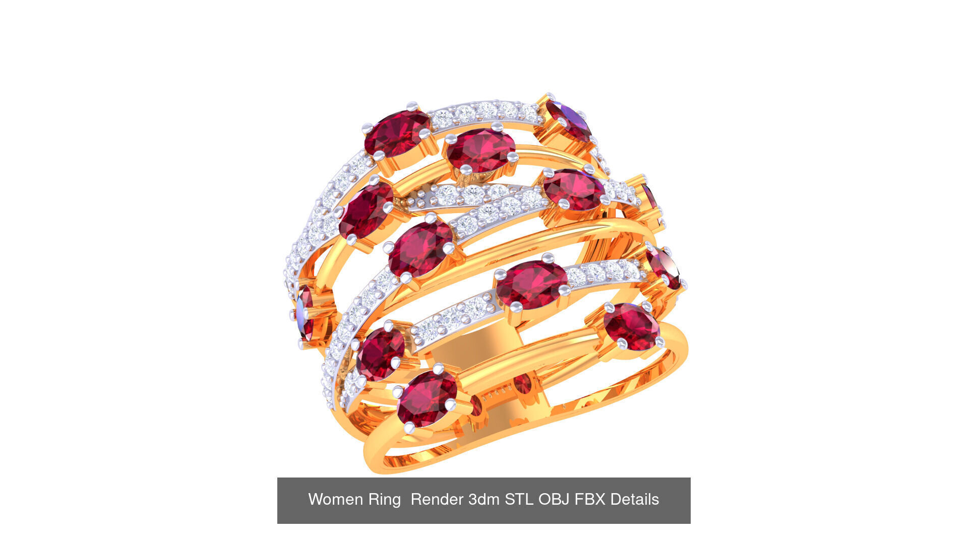 50 Fancy Diamond Ring 3dm STL OBJ FBX Details Collection  _31