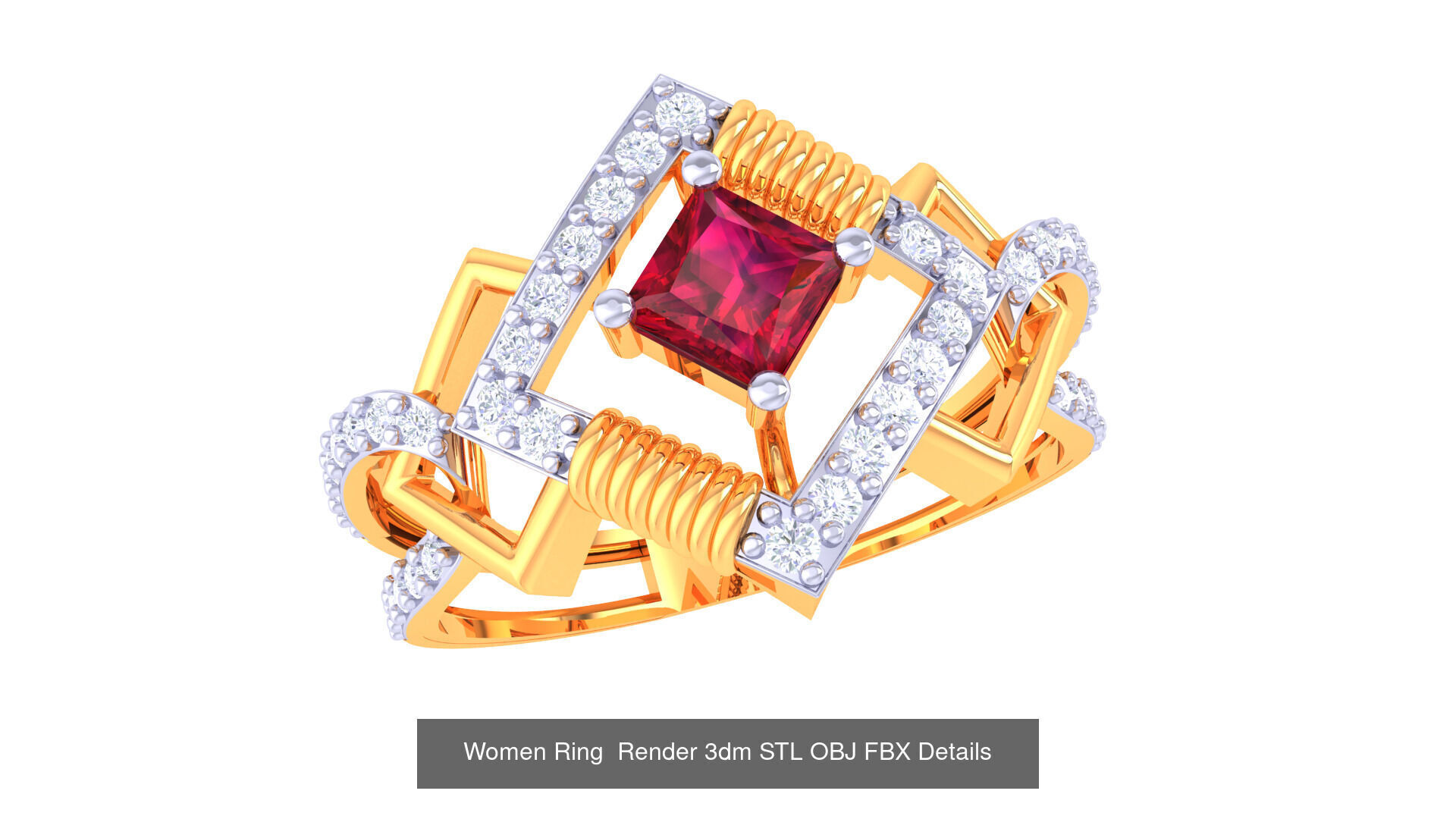 50 Fancy Diamond Ring 3dm STL OBJ FBX Details Collection  _50