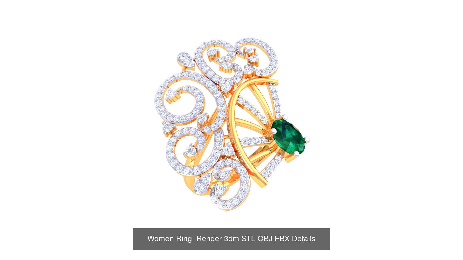 50 Fancy Diamond Ring 3dm STL OBJ FBX Details Collection  _30