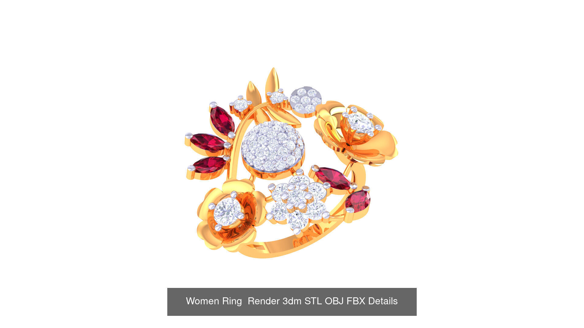 50 Fancy Diamond Ring 3dm STL OBJ FBX Details Collection  _26