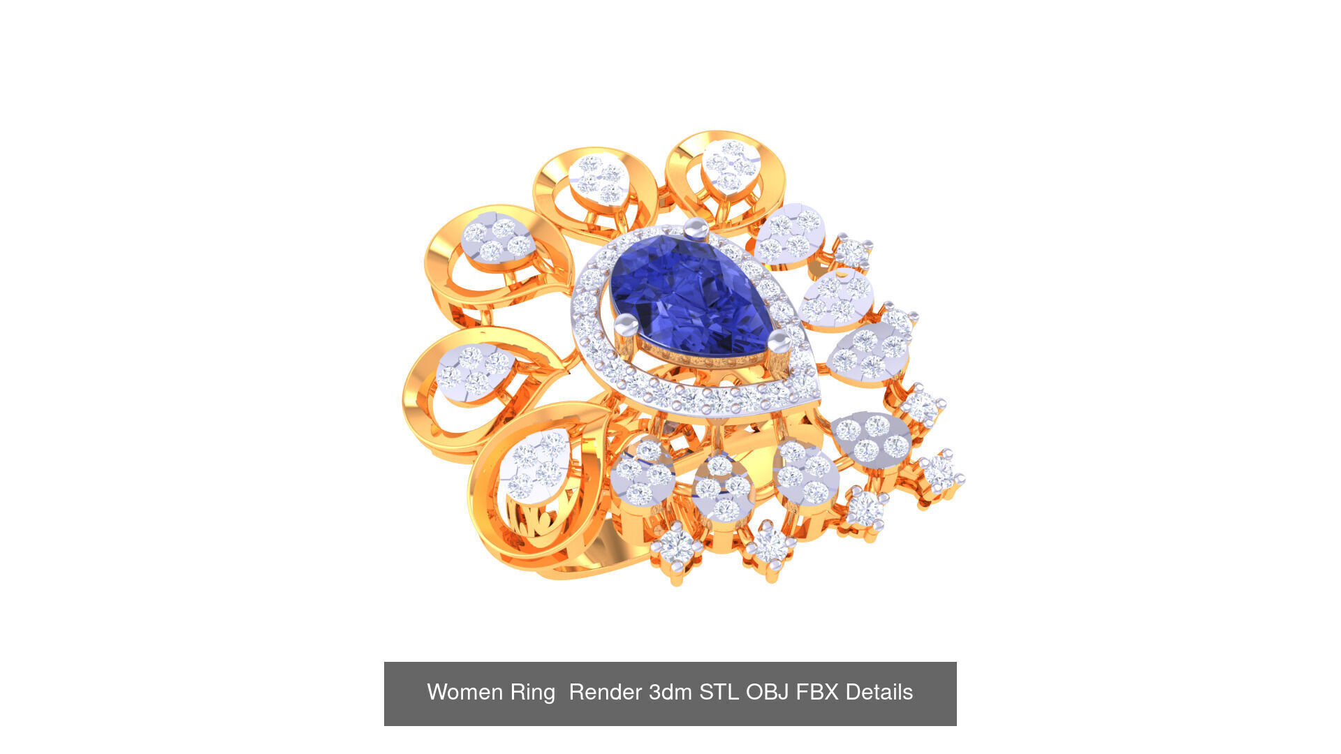 50 Fancy Diamond Ring 3dm STL OBJ FBX Details Collection  _35