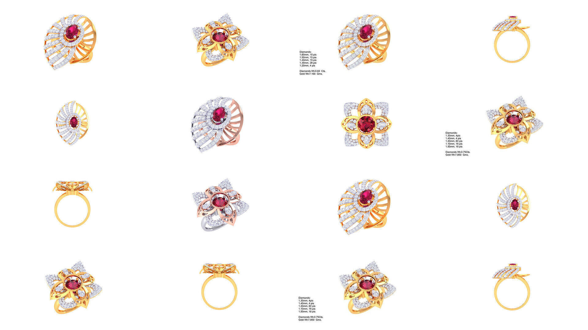 50 Fancy Diamond Ring 3dm STL OBJ FBX Details Collection  _5