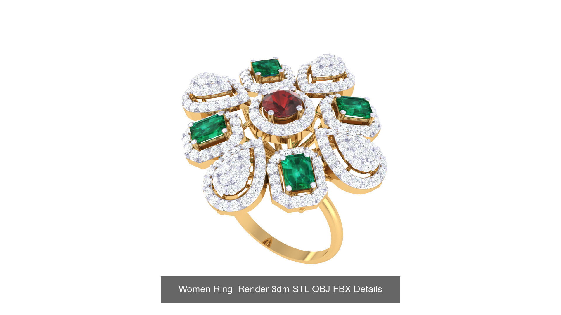 50 Fancy Diamond Ring 3dm STL OBJ FBX Details Collection  _40