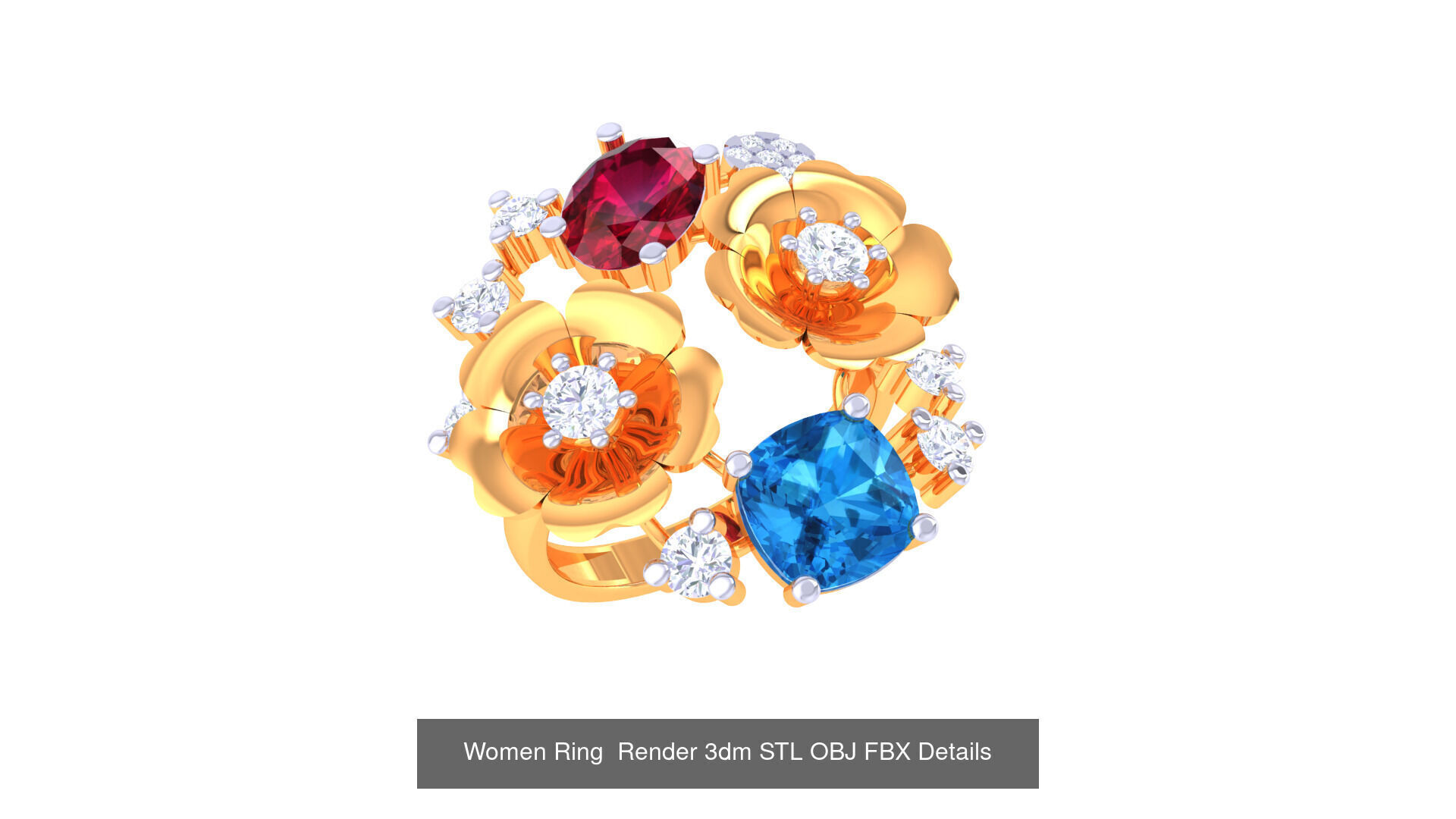 50 Fancy Diamond Ring 3dm STL OBJ FBX Details Collection  _24