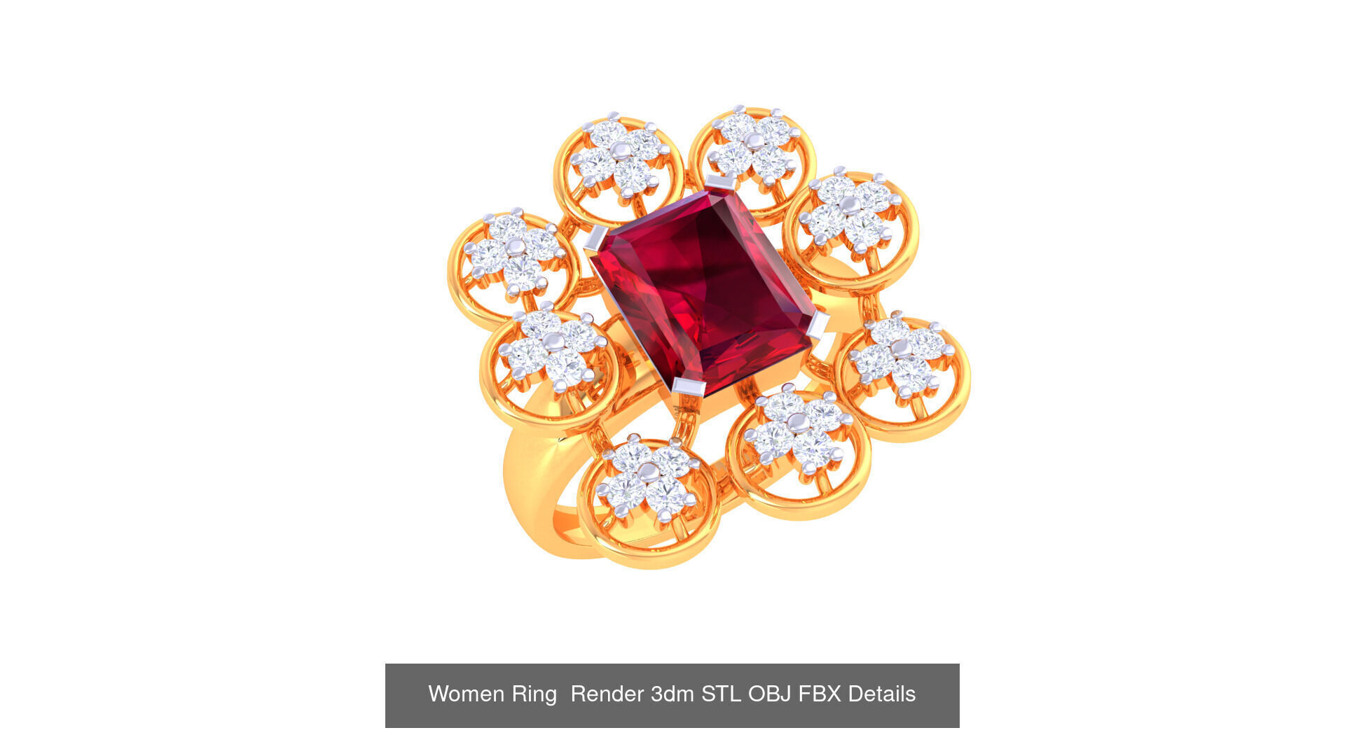 50 Fancy Diamond Ring 3dm STL OBJ FBX Details Collection  _29