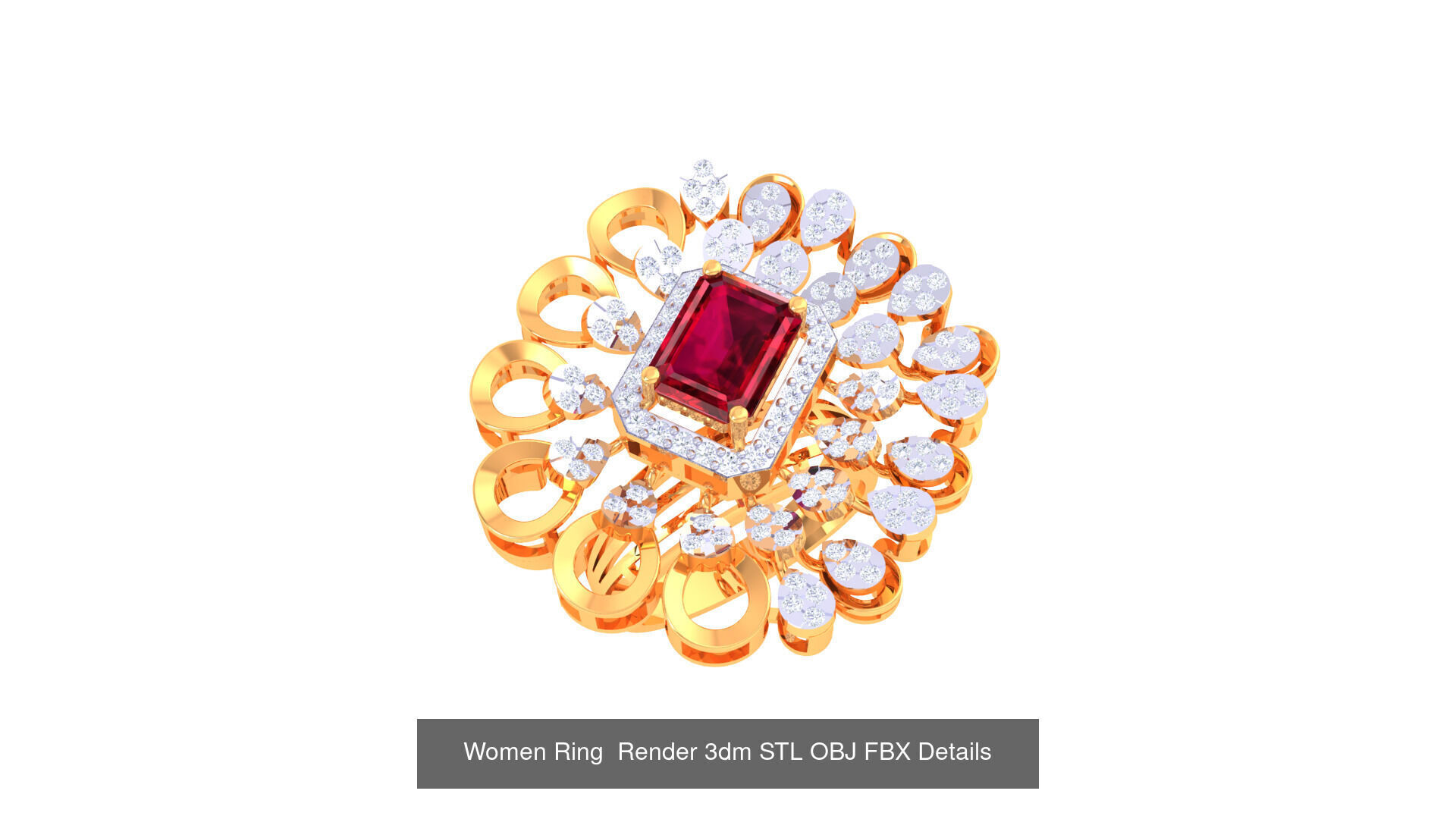 50 Fancy Diamond Ring 3dm STL OBJ FBX Details Collection  _37