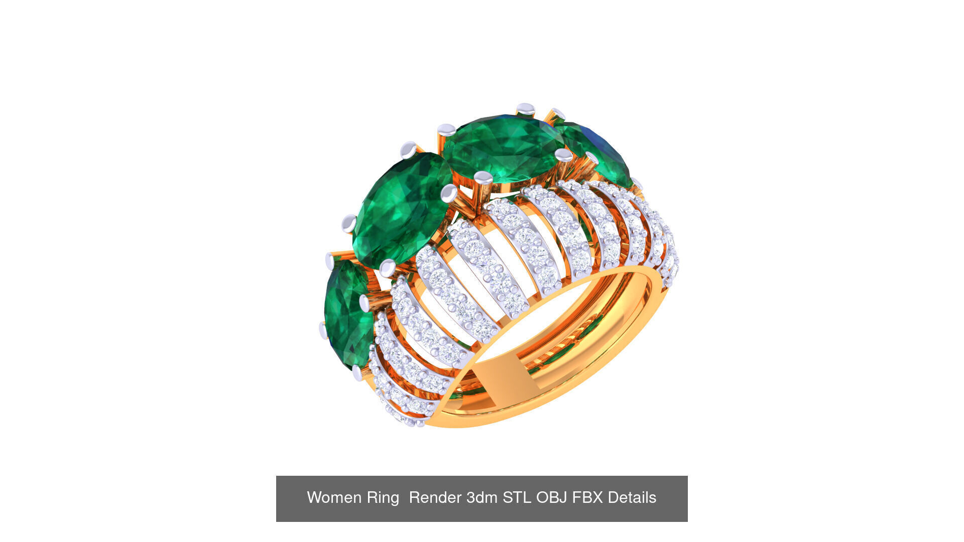 50 Fancy Diamond Ring 3dm STL OBJ FBX Details Collection  _15