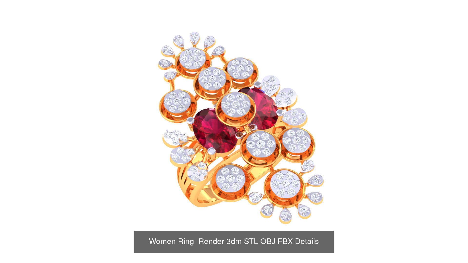 50 Fancy Diamond Ring 3dm STL OBJ FBX Details Collection  _18