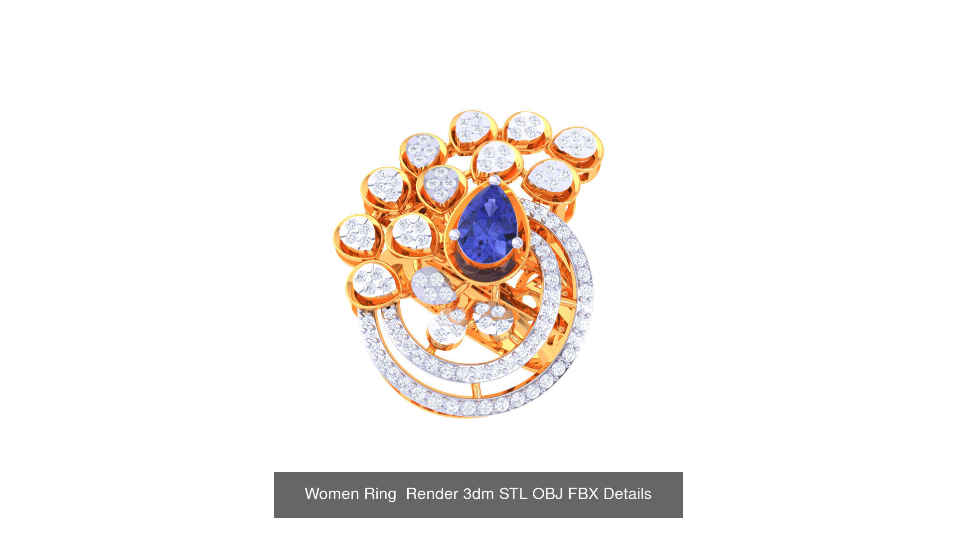 50 Fancy Diamond Ring 3dm STL OBJ FBX Details Collection  _17
