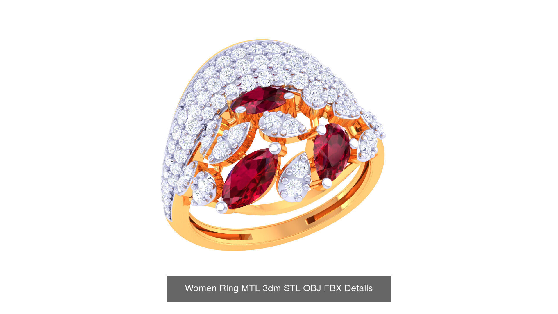 50 Fancy Diamond Ring 3dm STL OBJ FBX Details Collection  _54