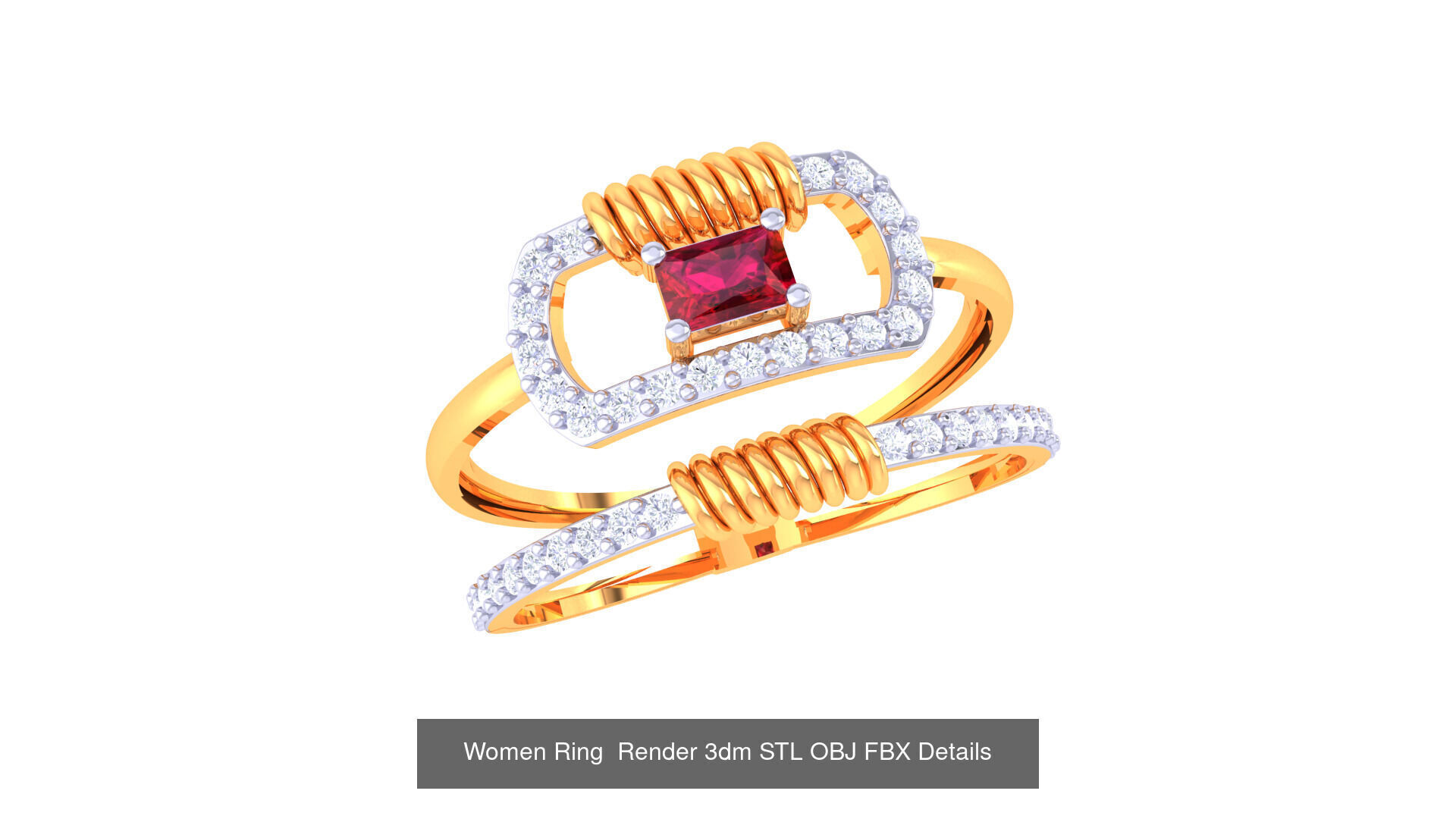 50 Fancy Diamond Ring 3dm STL OBJ FBX Details Collection  _46