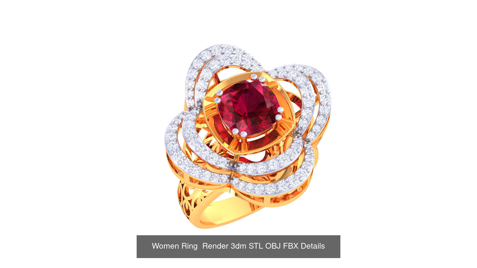 50 Fancy Diamond Ring 3dm STL OBJ FBX Details Collection  _8