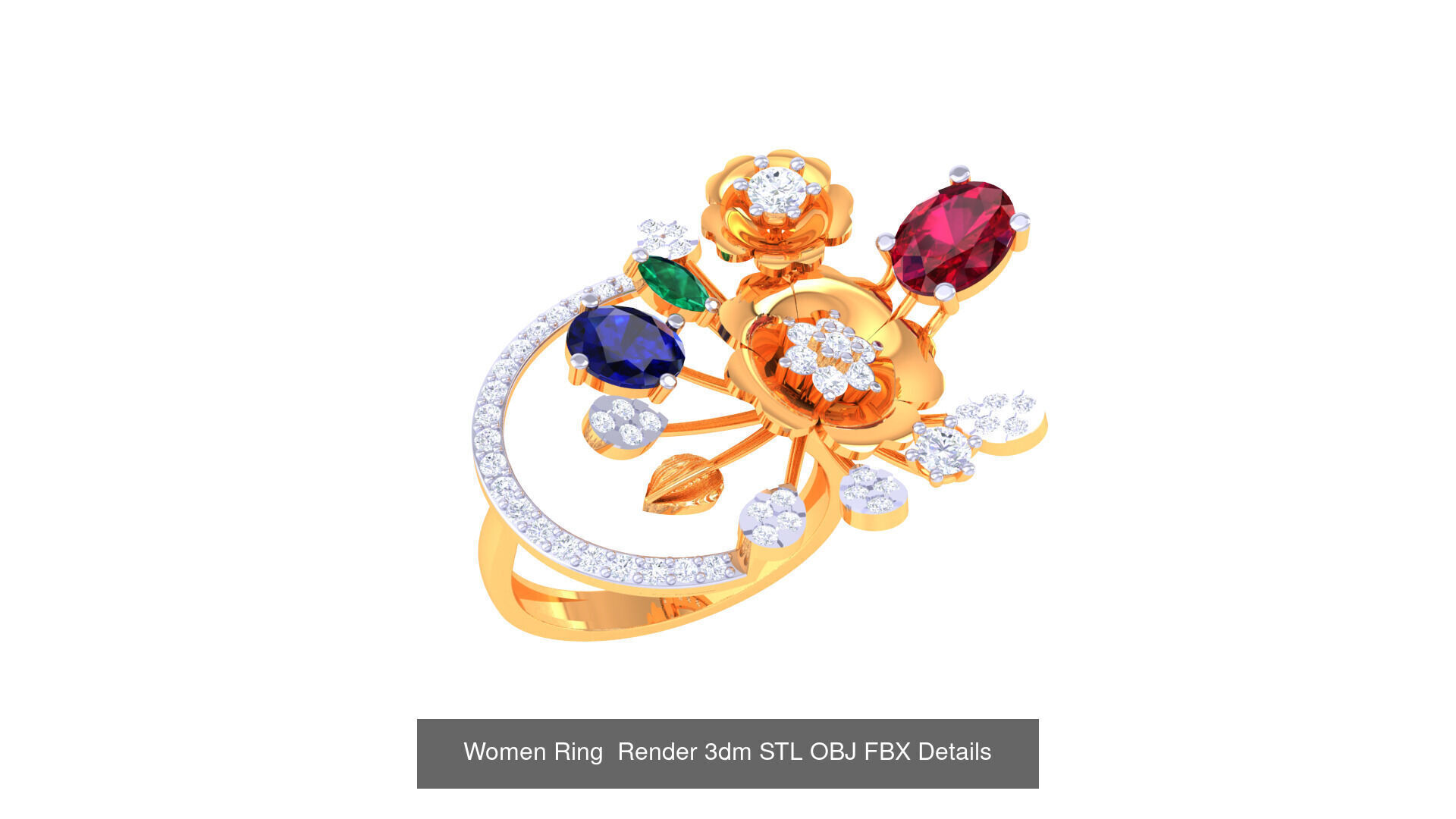 50 Fancy Diamond Ring 3dm STL OBJ FBX Details Collection  _25
