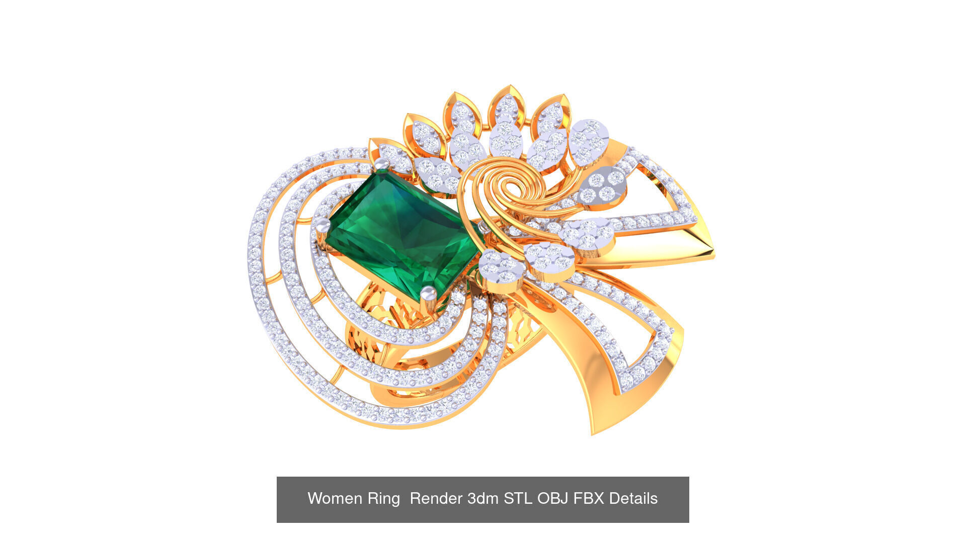 50 Fancy Diamond Ring 3dm STL OBJ FBX Details Collection  _27