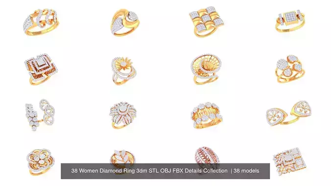 38 Women Diamond Ring 3dm STL OBJ FBX Details Collection 
