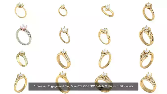 31 Women Engagement Ring 3dm STL OBJ FBX Details Collection 