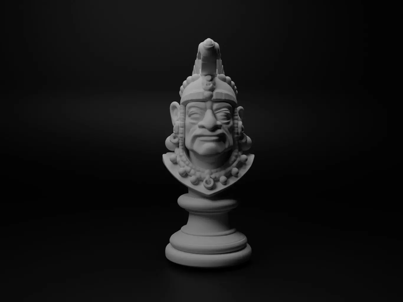 Mayan Warrior Bust Chess 3D print model_0