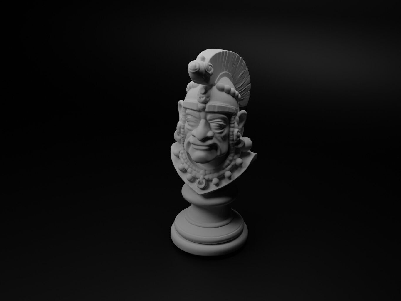 Mayan Warrior Bust Chess 3D print model_1