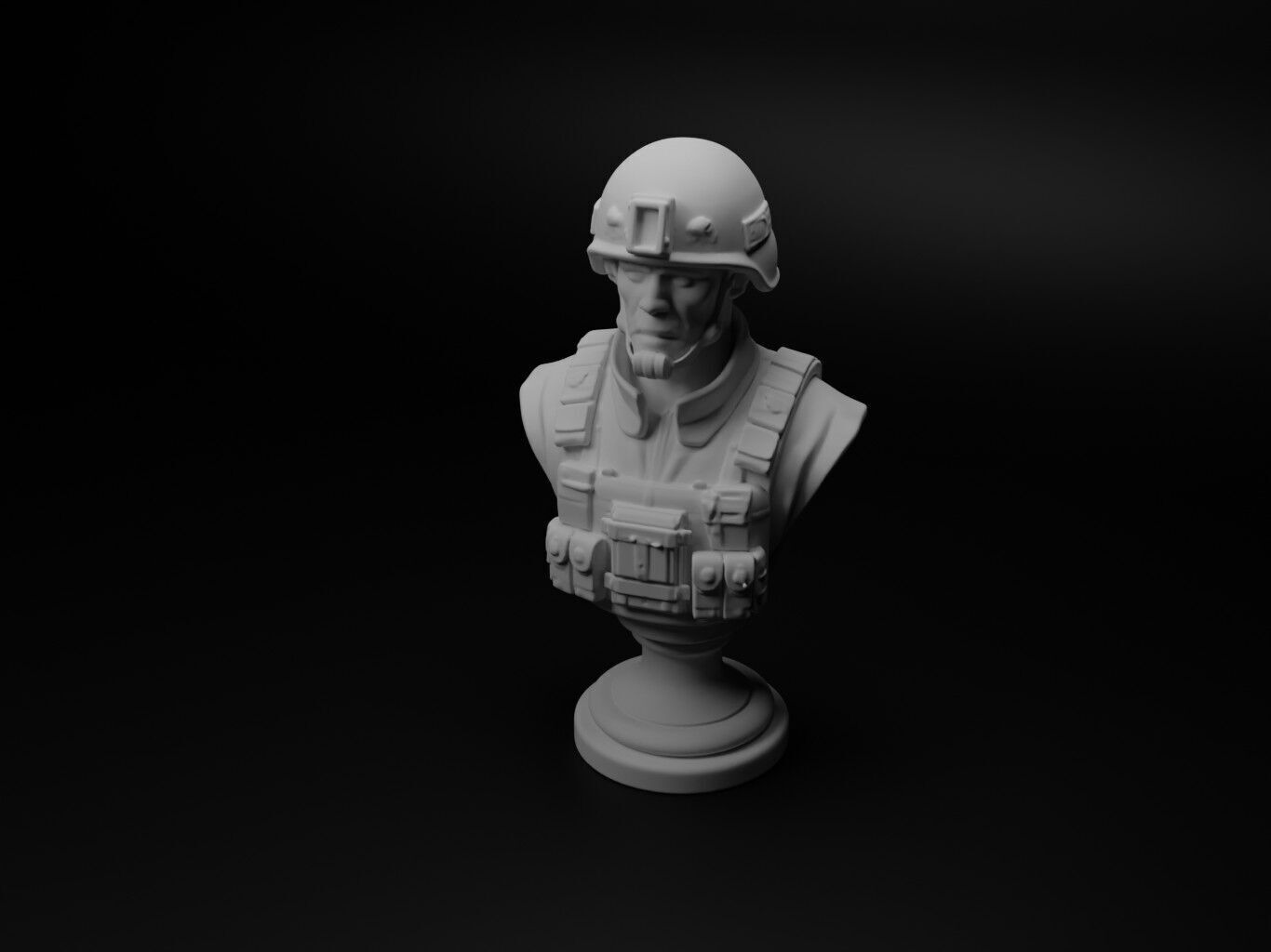 Modern Special Forces Soldier Bust Chess 3D print model_1