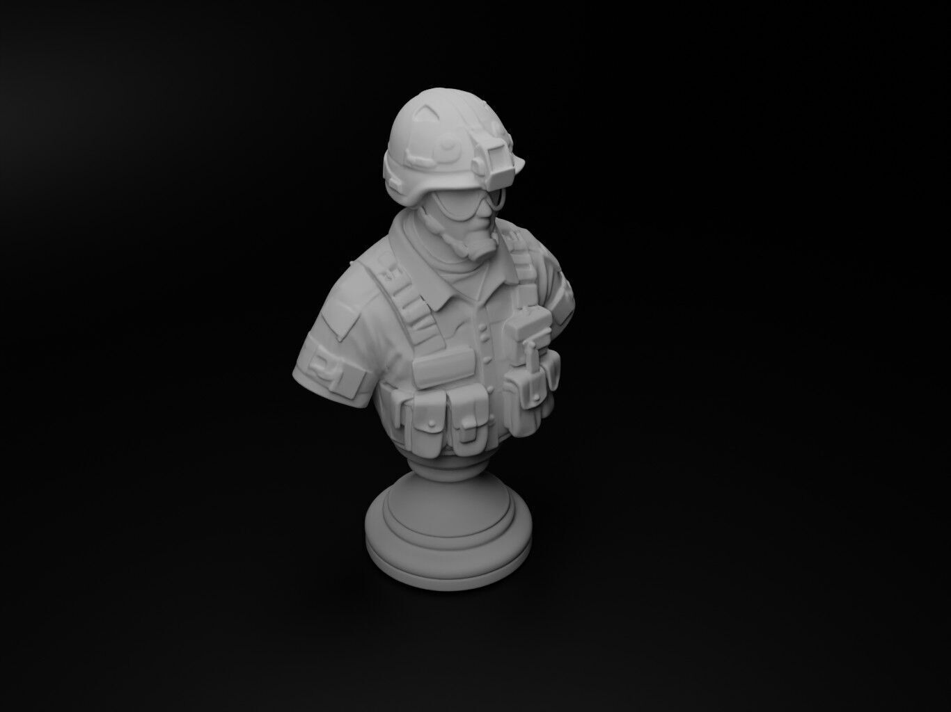 Modern Special Forces Soldier Bust Chess 3D print model_2