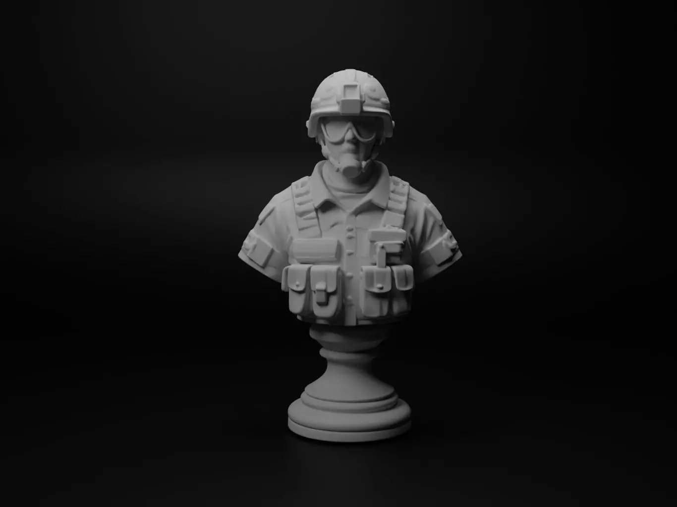 Modern Special Forces Soldier Bust Chess 3D print model_0