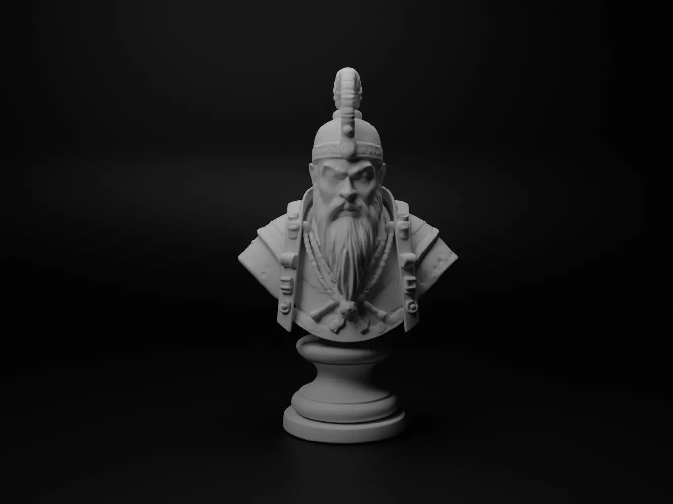 Mongol Shaman Warrior Bust Chess 3D print model_0