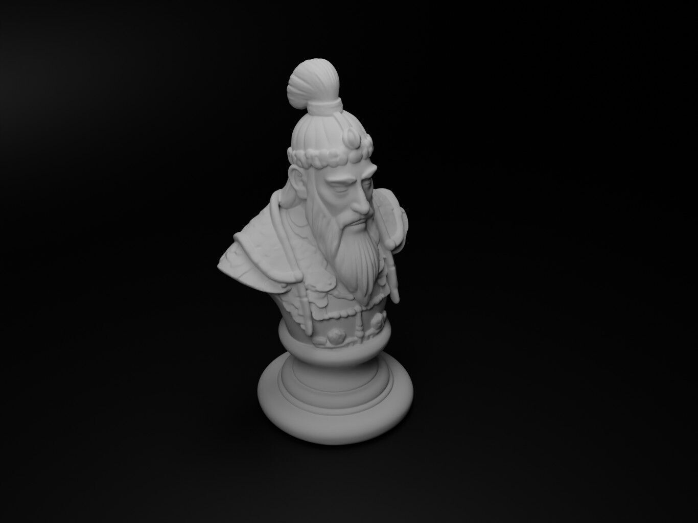 Mongol Shaman Warrior Bust Chess 3D print model_2