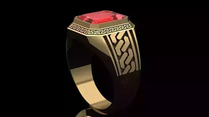 Geometric Pattern Signet Ring Low-poly 3D model