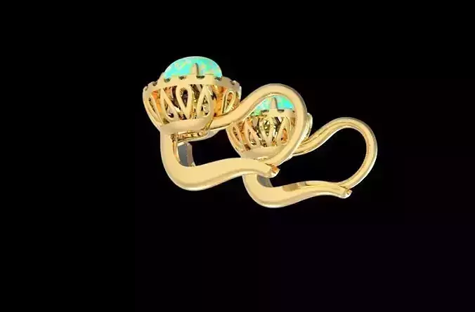 French Clips Earrings with Oval Cabashon Opal and Diamonds 3D print model