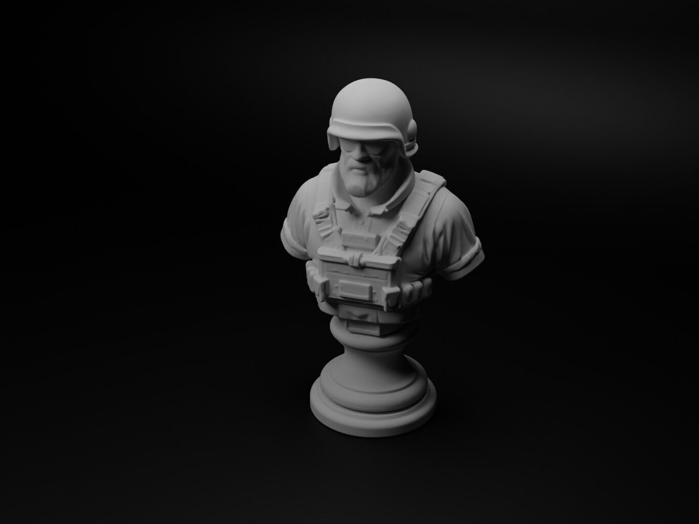 Recon Soldier Bust Chess 3D print model_1
