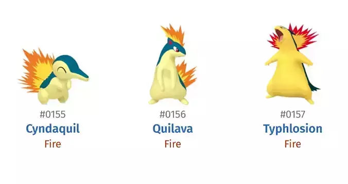 155 CYNDAQUIL 156 QUILAVA 157 TYPHLOSION HIGH-RES POKEMON