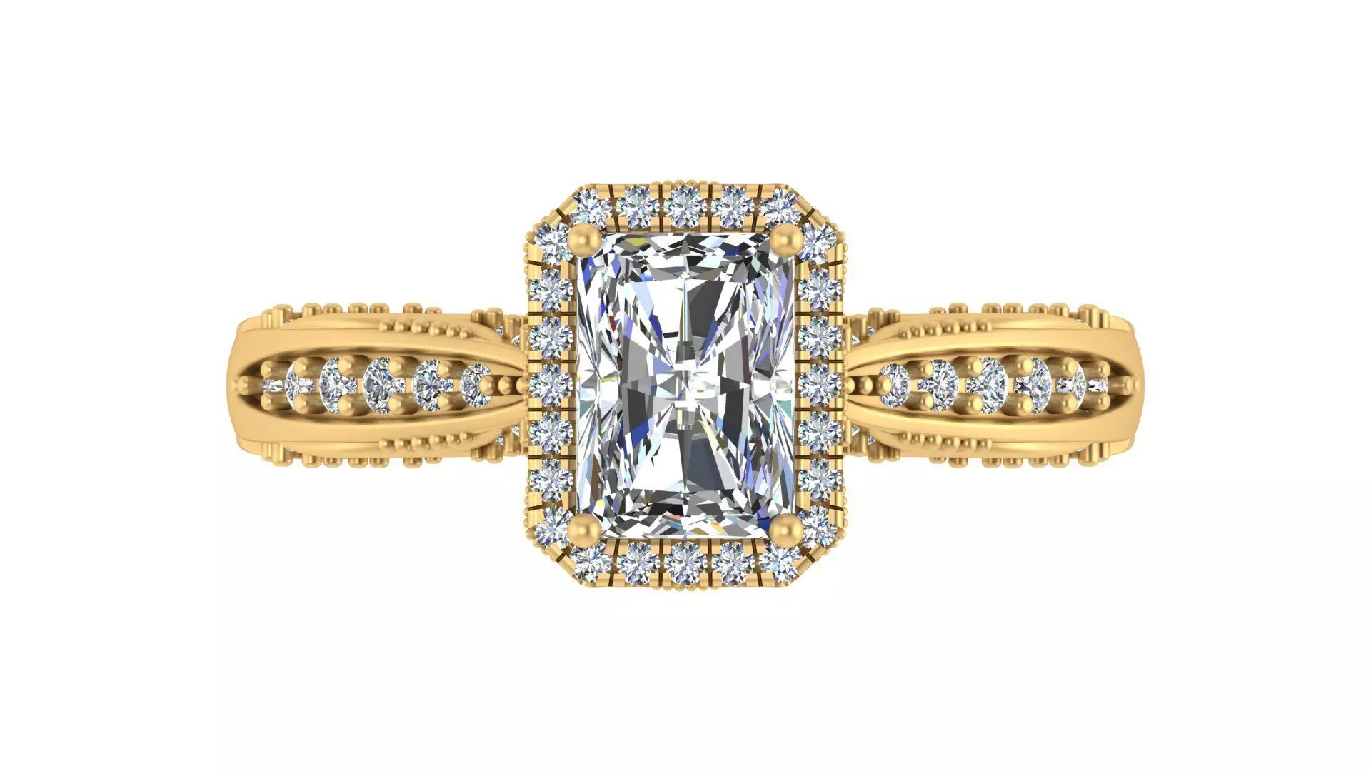 Radiant-Cut Halo Engagement Ring 3D print model
